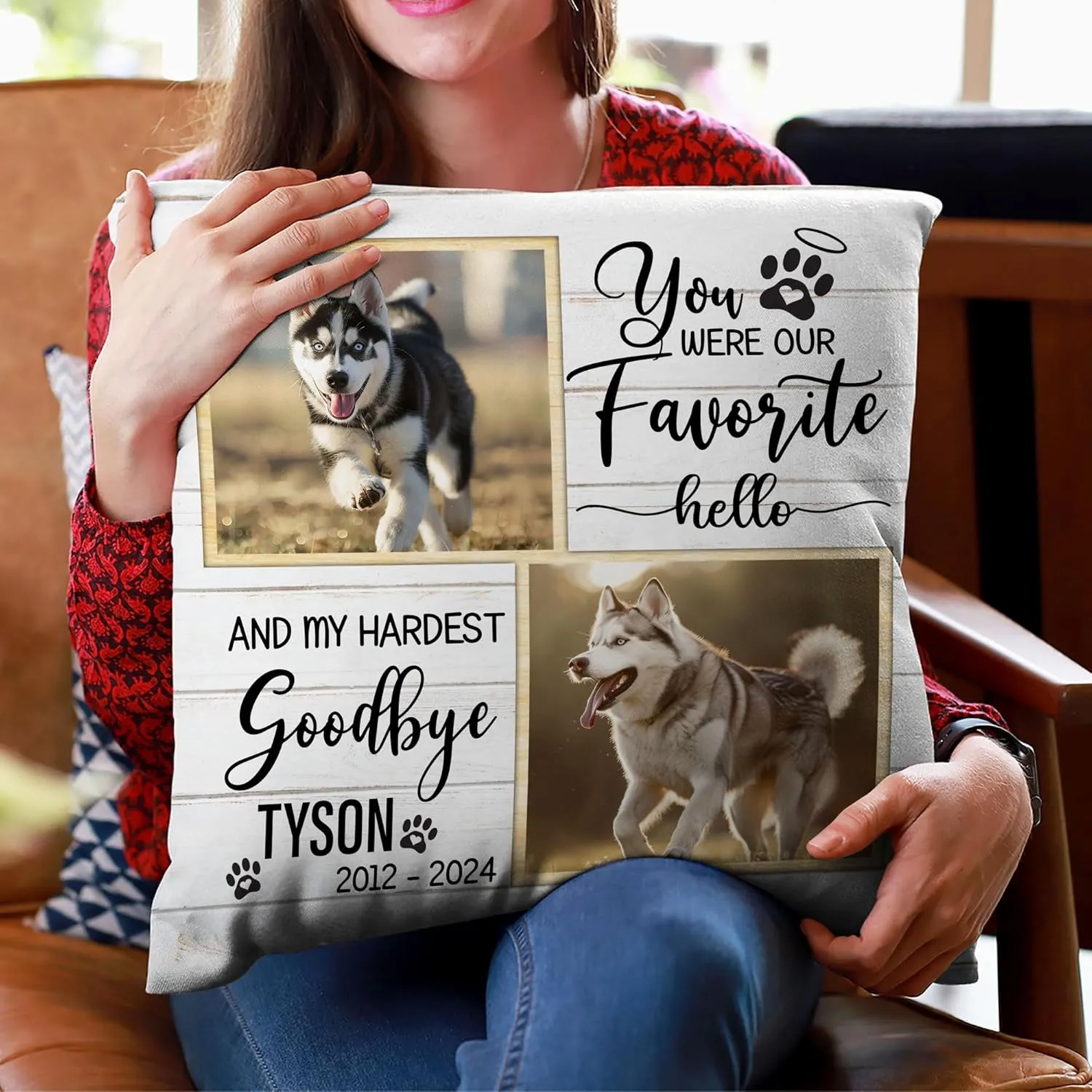 Personalized Pet Photo Memorial Pillow with Insert 12"x12" Double-Sided Printed Sympathy Gifts for Loss of Dog - Dog Remembrance Gifts - Custom Pet Picture Memorial Gifts Home Decor Pillow