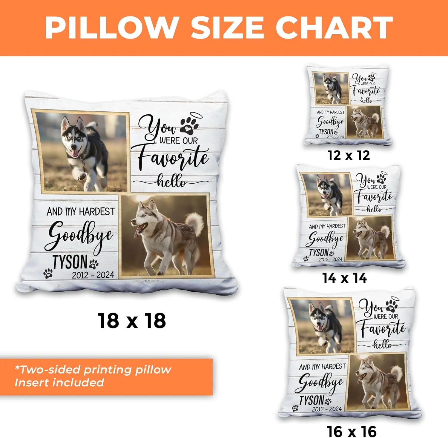Personalized Pet Photo Memorial Pillow with Insert 12"x12" Double-Sided Printed Sympathy Gifts for Loss of Dog - Dog Remembrance Gifts - Custom Pet Picture Memorial Gifts Home Decor Pillow