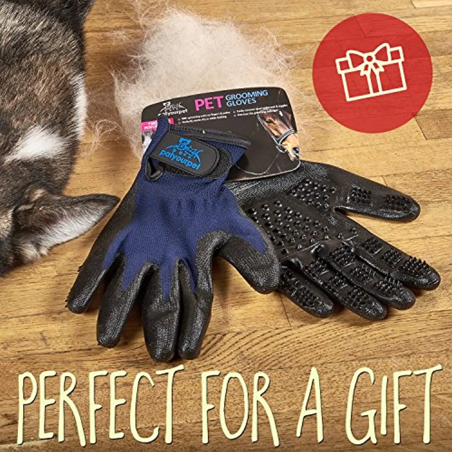 Pet Grooming Gloves - Left & Right - Enhanced Five Finger Design - for Cats, Dogs & Horses - Long & Short Fur - Gentle De-Shedding Brush - Your Pet Will Love It