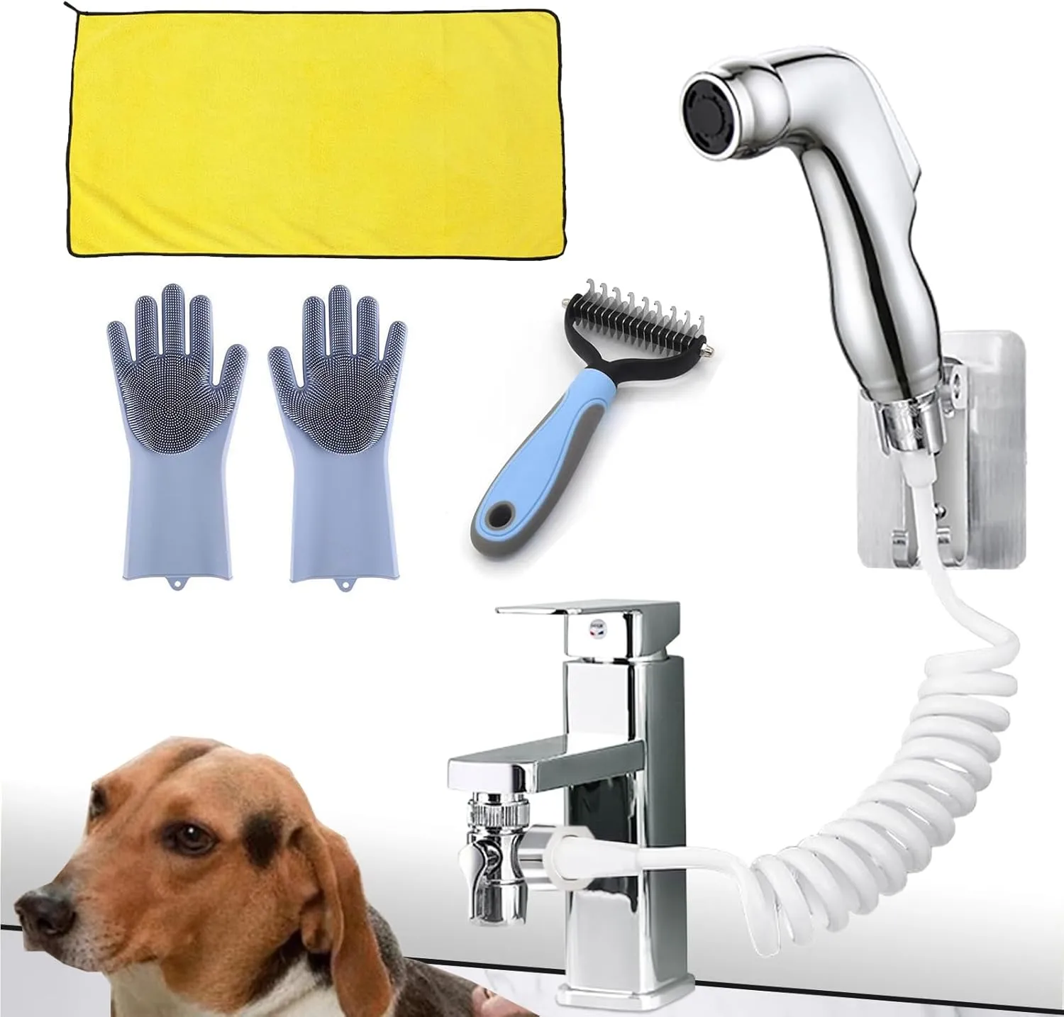 Pet Wand Pro Dog Shower Attachment - Complete Dog Bath Kit with Towel and Gloves