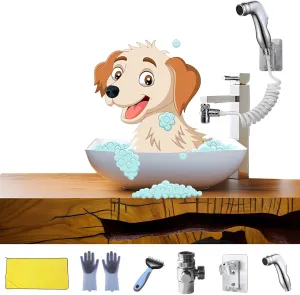 Pet Wand Pro Dog Shower Attachment - Complete Dog Bath Kit with Towel and Gloves