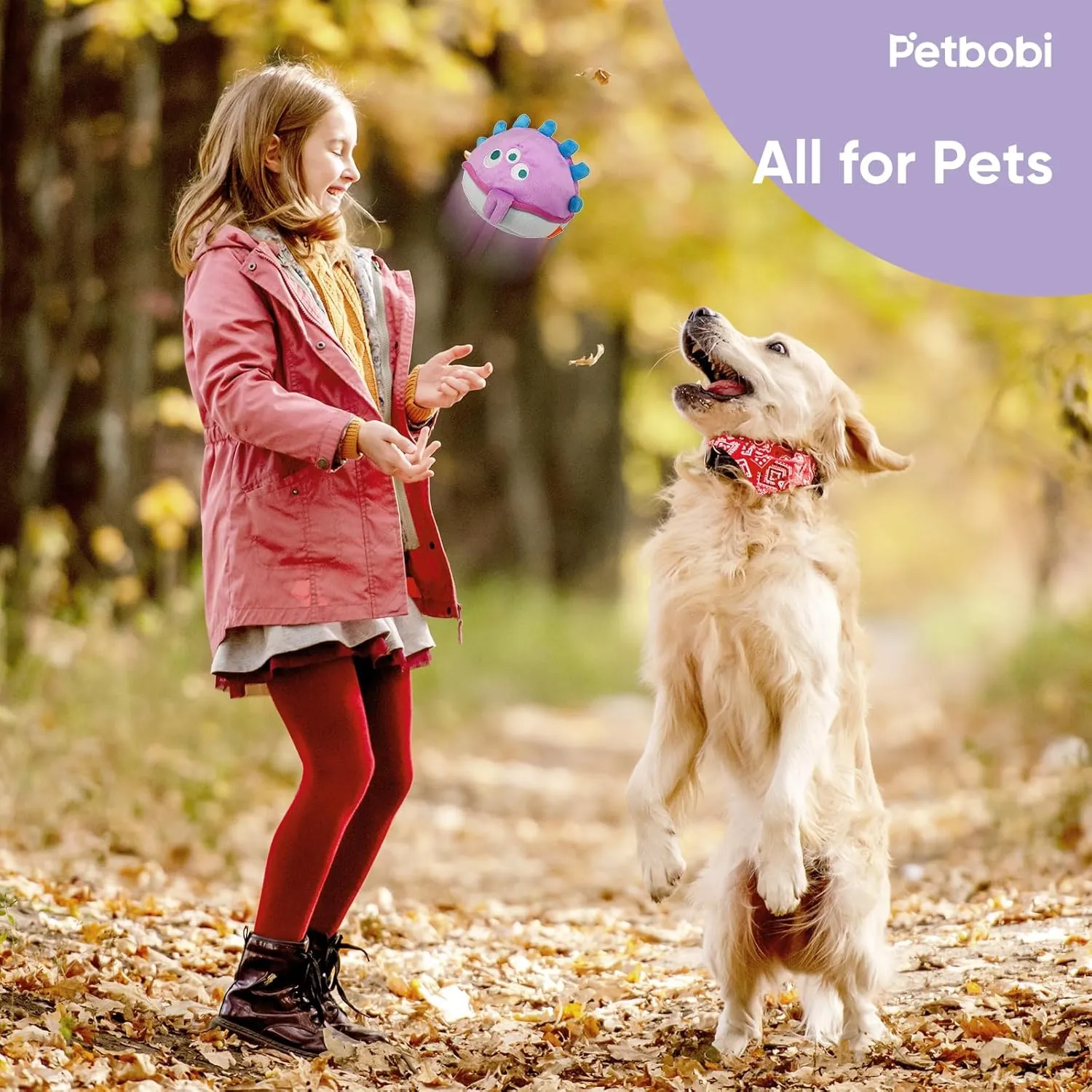 Petbobi Interactive Dog Toys for Boredom - Moving Dog Toy for Stimulating Play, Pet Plush Squeaky Ball for Small Medium Breeds with 4 Batteries, Jolly Jelly Bobby