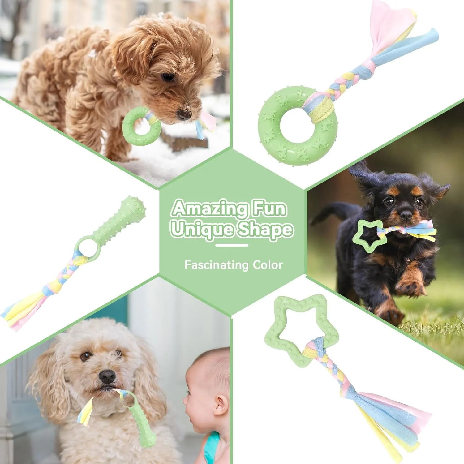 Petcare 6 Pack Small Dog Toys for Small Breed, Cute Green Puppy Teething Toys, Rubber Chew Toys, Essentials to Keep Them Busy, Best Pet Birthday Dog Toys