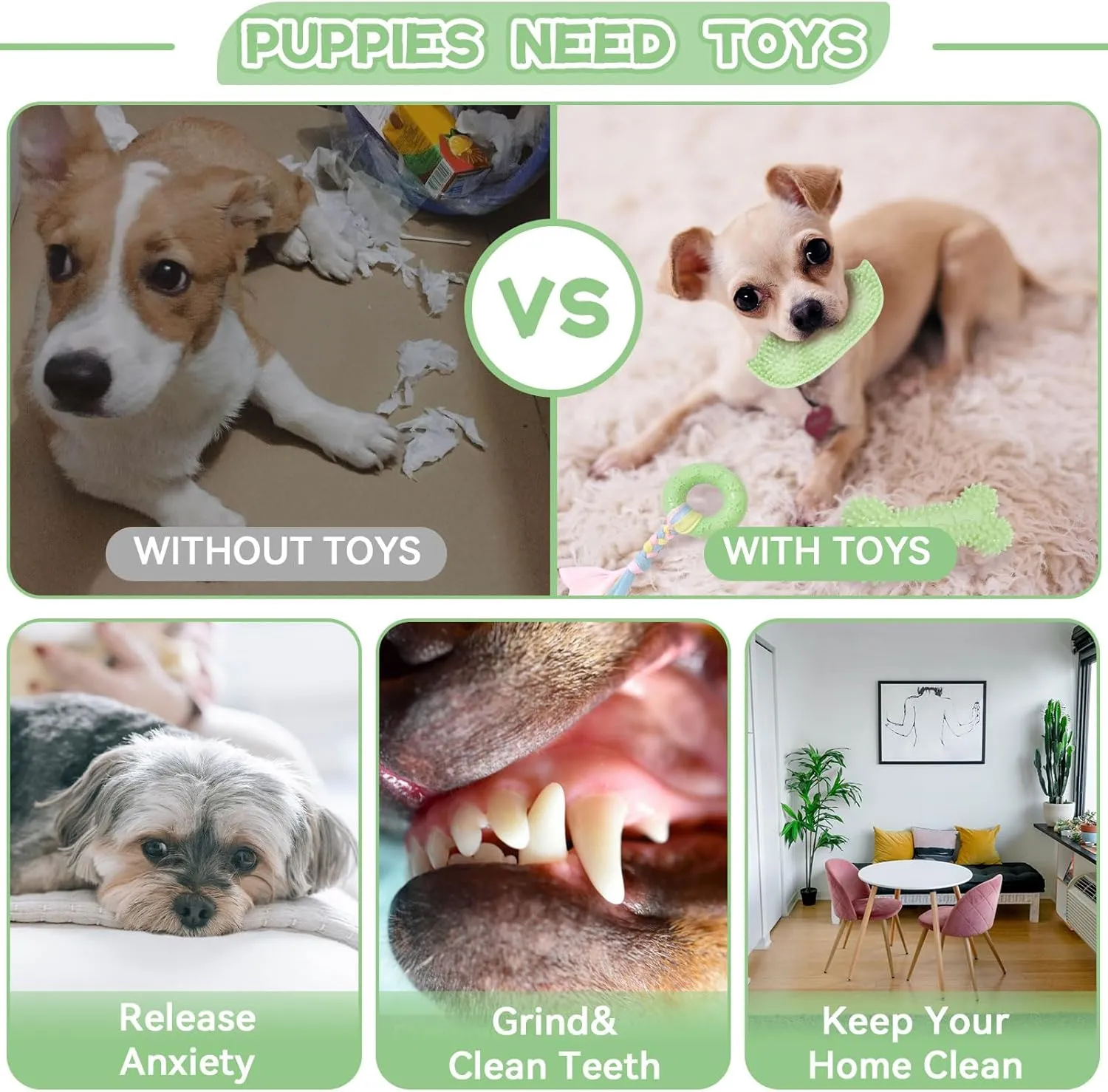 Petcare 6 Pack Small Dog Toys for Small Breed, Cute Green Puppy Teething Toys, Rubber Chew Toys, Essentials to Keep Them Busy, Best Pet Birthday Dog Toys