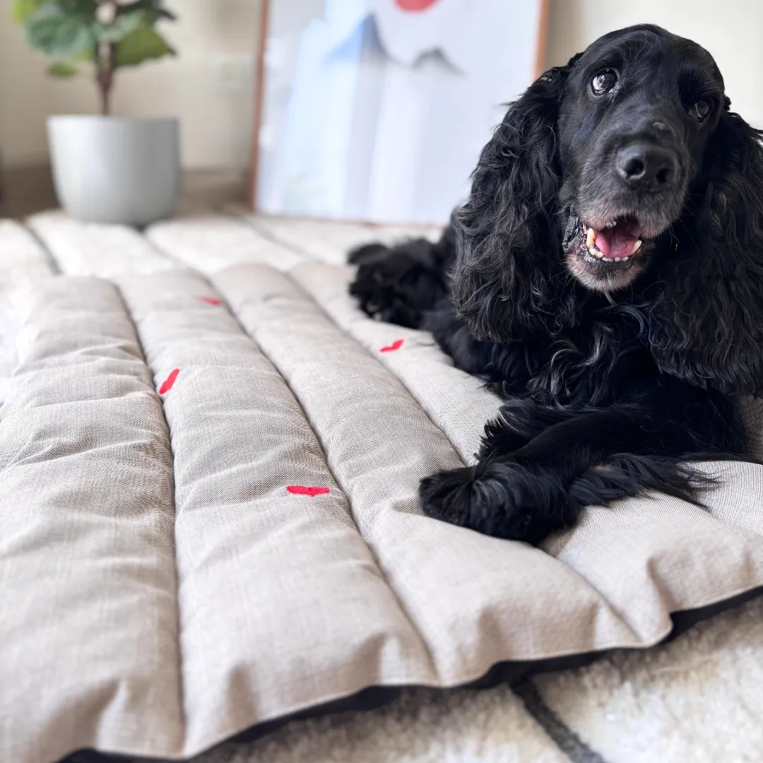 PoochMate Beige Cotton Panel Quilted Dog Mat