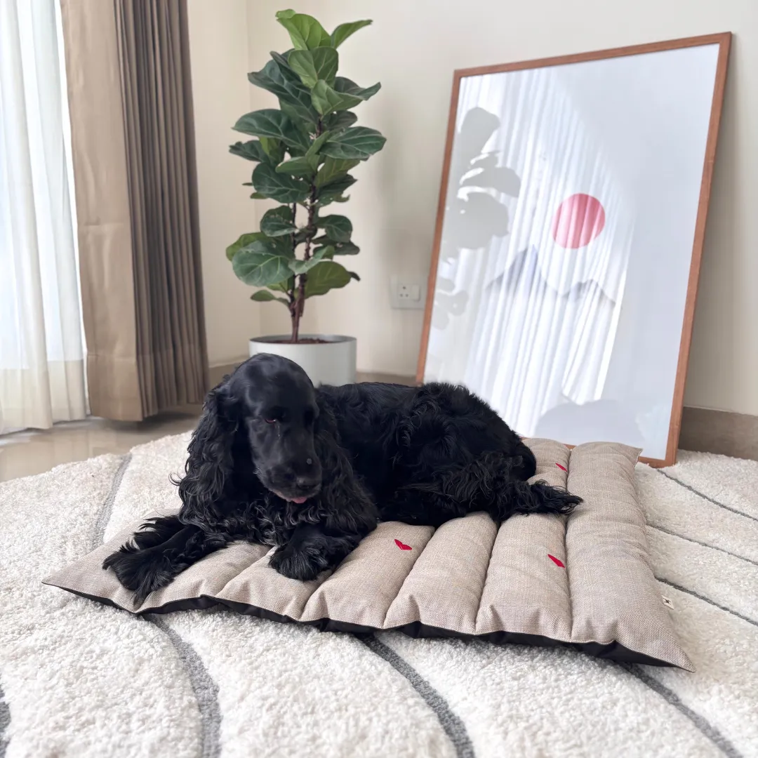 PoochMate Beige Cotton Panel Quilted Dog Mat