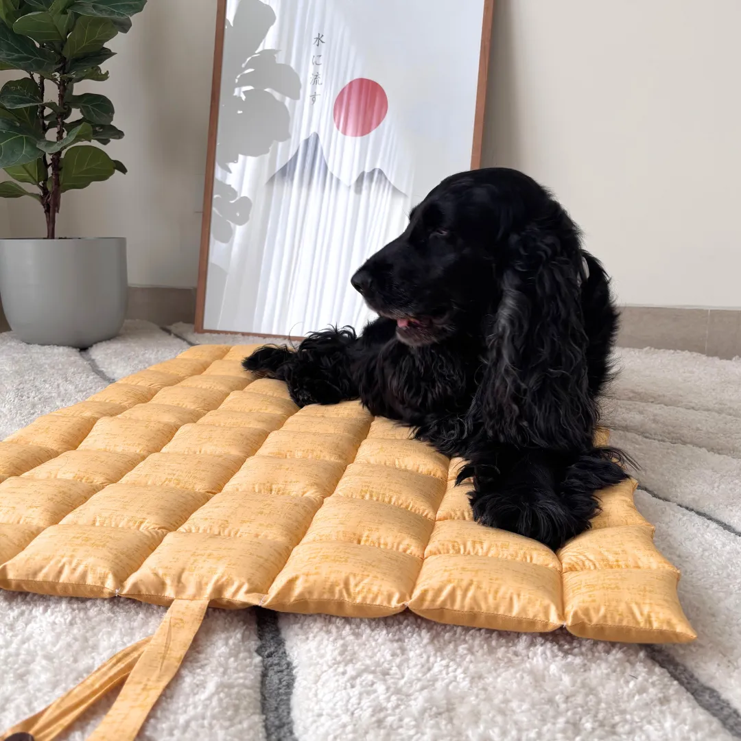 PoochMate Yellow Cotton-Linen Quilted Dog Mat