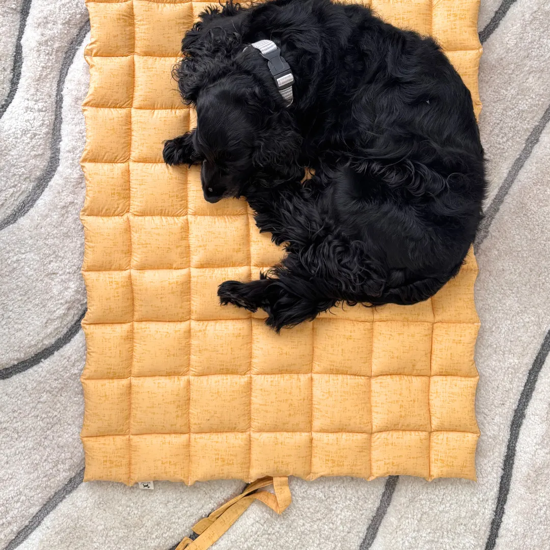 PoochMate Yellow Cotton-Linen Quilted Dog Mat