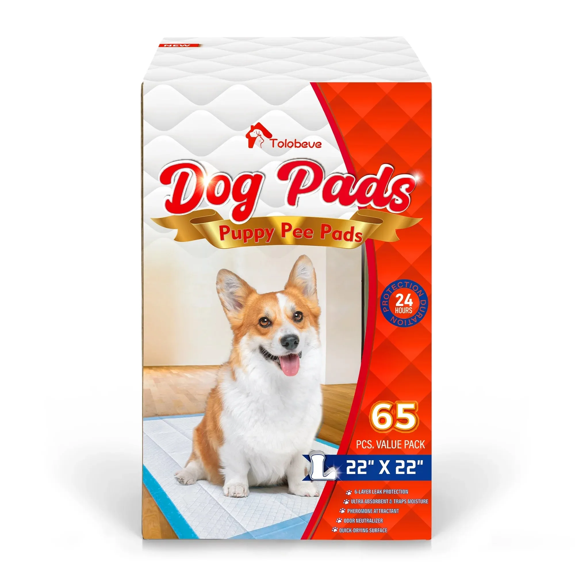 Puppy Pads Training Pads, Large, 22 in X 22 In, 65 Count Disposable Dog Pee Pet Pads