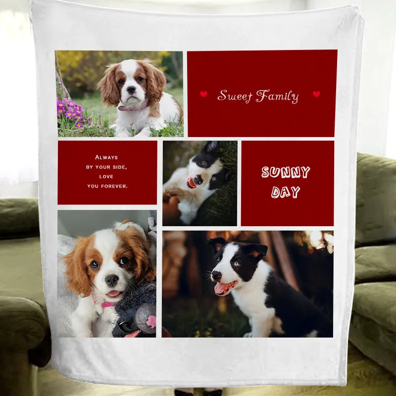 "Sweet Family" Custom Pet Photos Fleece Blanket with 4 Pet Pictures
