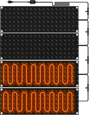 Riakrum 4 Pcs 10 x 30 Inch Heated Snow Ice Melting Mats Outdoor Winter Heated Rubber Mat Slip Proof for Stairs Steps Driveway Walkway Decks Sidewalks Connection with 9.84 ft Power Cord