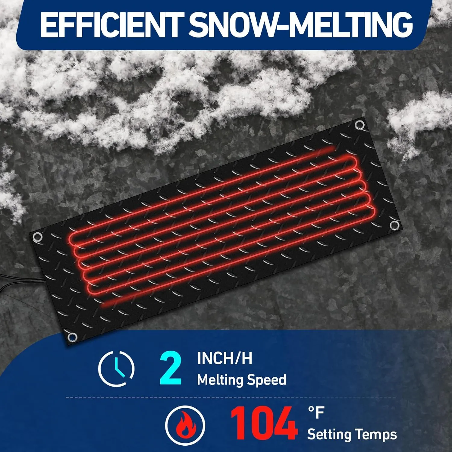 Riakrum 4 Pcs 10 x 30 Inch Heated Snow Ice Melting Mats Outdoor Winter Heated Rubber Mat Slip Proof for Stairs Steps Driveway Walkway Decks Sidewalks Connection with 9.84 ft Power Cord