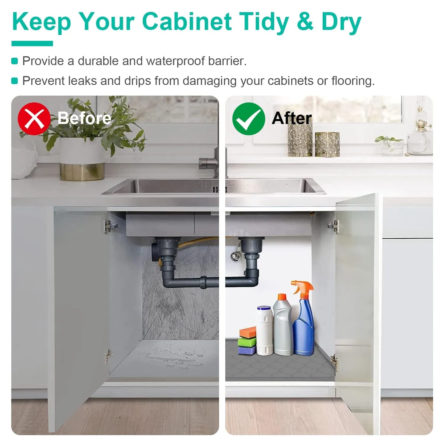 Silicone Under Sink Mat Liner with Drain Hole