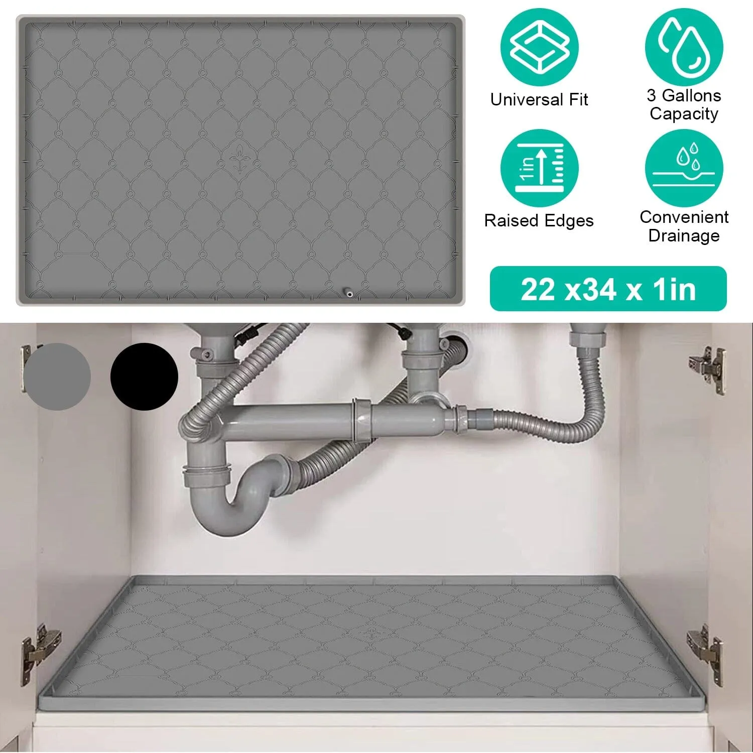 Silicone Under Sink Mat Liner with Drain Hole