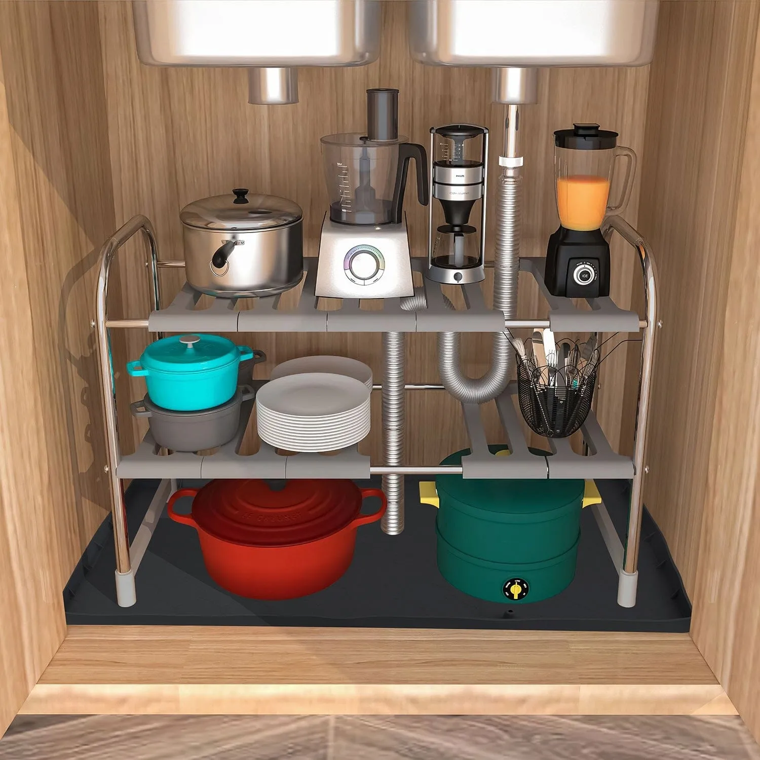 Silicone Under Sink Mat Liner with Drain Hole
