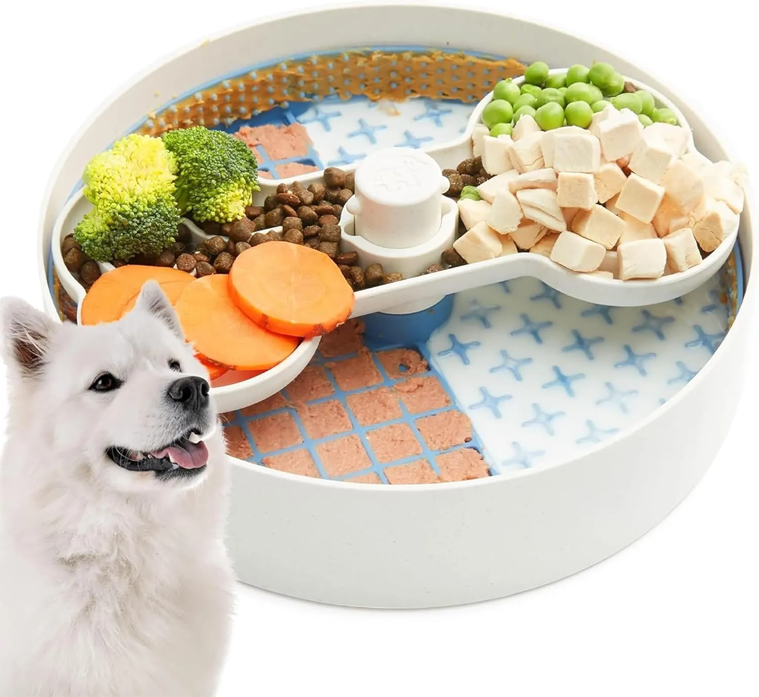 Slow Dog Bowl for Dry, Wet, and Raw Food - 9.8 Inches Lick Bowl Makes Mealtime Fun for Large Dogs, Blue