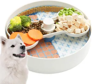 Slow Dog Bowl for Dry, Wet, and Raw Food - 9.8 Inches Lick Bowl Makes Mealtime Fun for Large Dogs, Blue