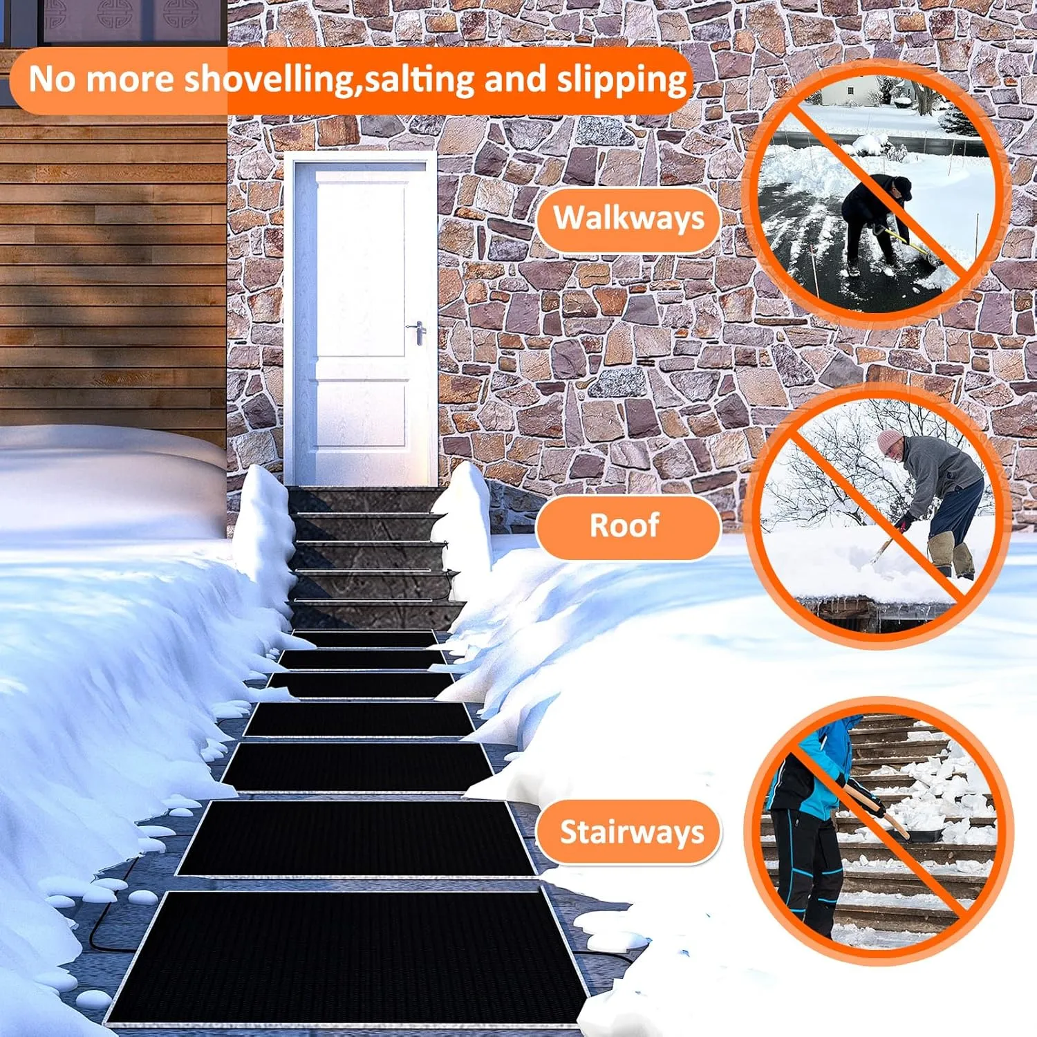 Snow Melting Mats, Heated Walkway Mats Outdoor,Non-Slip Heated Outdoor Mat 20x60in,Melting Snow 3'' Deep Per Hour,Heated Sidewalk Mats for Ice and Snow,Heated Outdoor Mats to Melt Snow With 10 Ft Cord