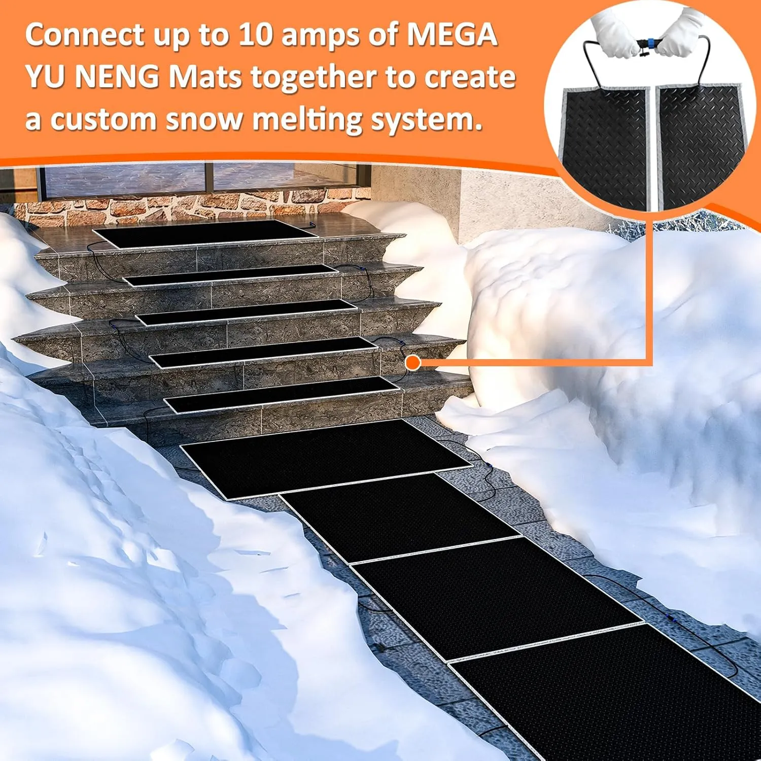 Snow Melting Mats, Heated Walkway Mats Outdoor,Non-Slip Heated Outdoor Mat 20x60in,Melting Snow 3'' Deep Per Hour,Heated Sidewalk Mats for Ice and Snow,Heated Outdoor Mats to Melt Snow With 10 Ft Cord