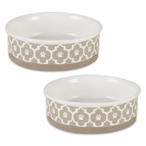 Stone Lattice Paw Print Pet Bowl Set of 2, Large 3.75 C. Capacity