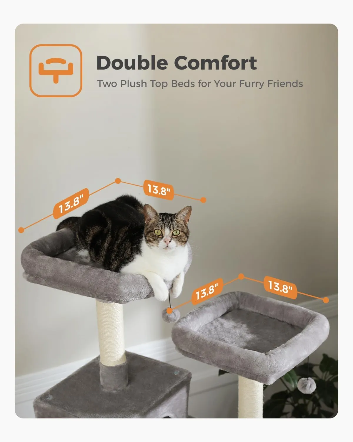 Tall Cat Tree 70.9", Large Cat Tree for Indoor Cats, Multi-Level Plush Cat Condo with 6 Scratching Posts, 2 Scratching Boards, 2 Perches, 2 Caves, Hammock, 2 Pompoms, Gray