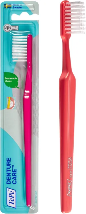 TePe Denture Brush, Denture Cleaner Firm Bristle Toothbrush for Full or Partial Dentures, Adult, 1 Pack