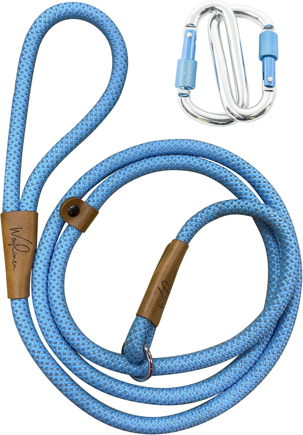 Ultra Reflective Premium Dog Slip Leash Made from Mountain Climbing Rope - Great for Training and The Strongest Pullers 6 Foot (Woof Blue w/Carabiners)