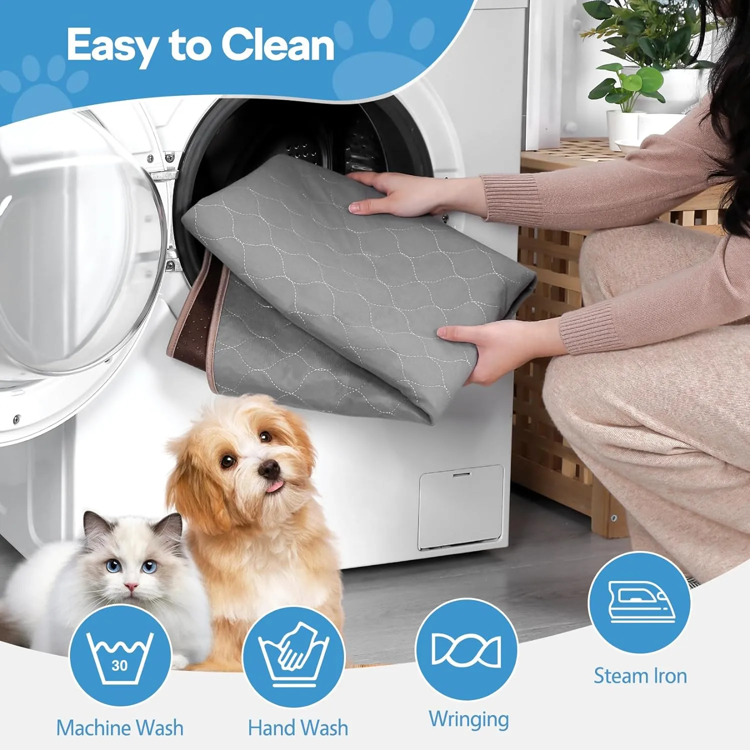Washable Pee Pads for Dogs, 36x54 Inch- 1 Pack Superior Reusable Puppy Pads Pet Training Pads 100% Waterproof Dog Pee Pad for Dogs, Cats, Bunny & Senior, Dog Mats for Floor Protector