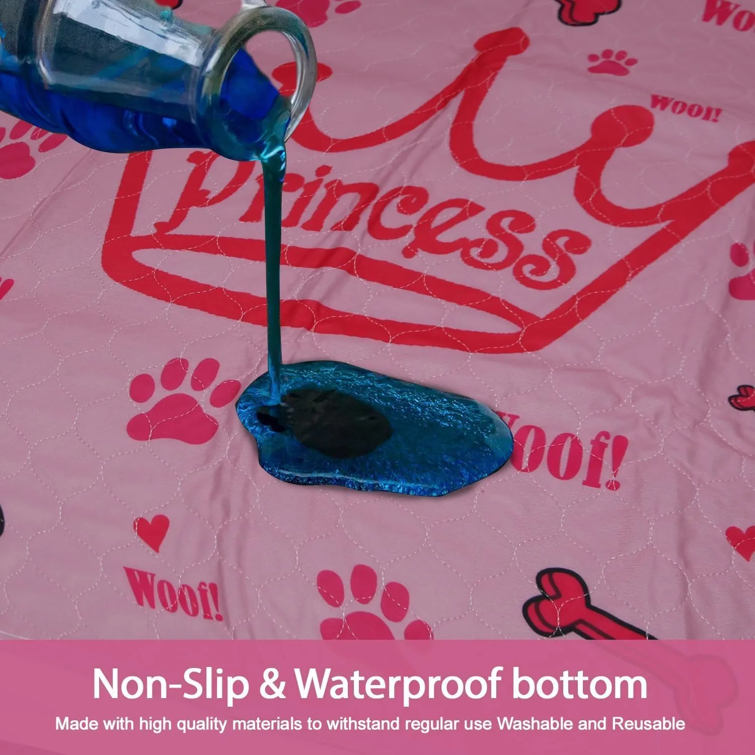 Washable Pee Pads for Dogs by Pawriffic Lifestyle - 2 Pack (Pink) Super Absorbent Reusable Puppy Pads with Pet Grooming Gloves, Dog Pads Washable Waterproof, Leak-Proof & Non-Slip (34 x 36)