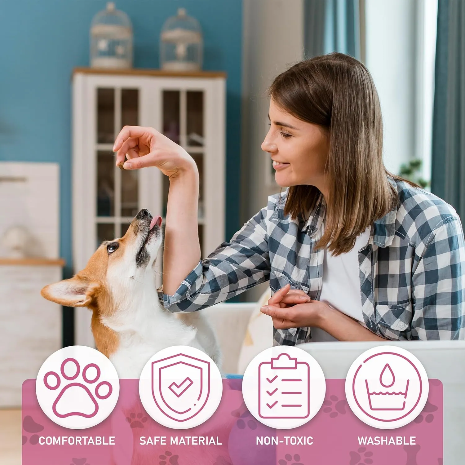 Washable Pee Pads for Dogs by Pawriffic Lifestyle - 2 Pack (Pink) Super Absorbent Reusable Puppy Pads with Pet Grooming Gloves, Dog Pads Washable Waterproof, Leak-Proof & Non-Slip (34 x 36)