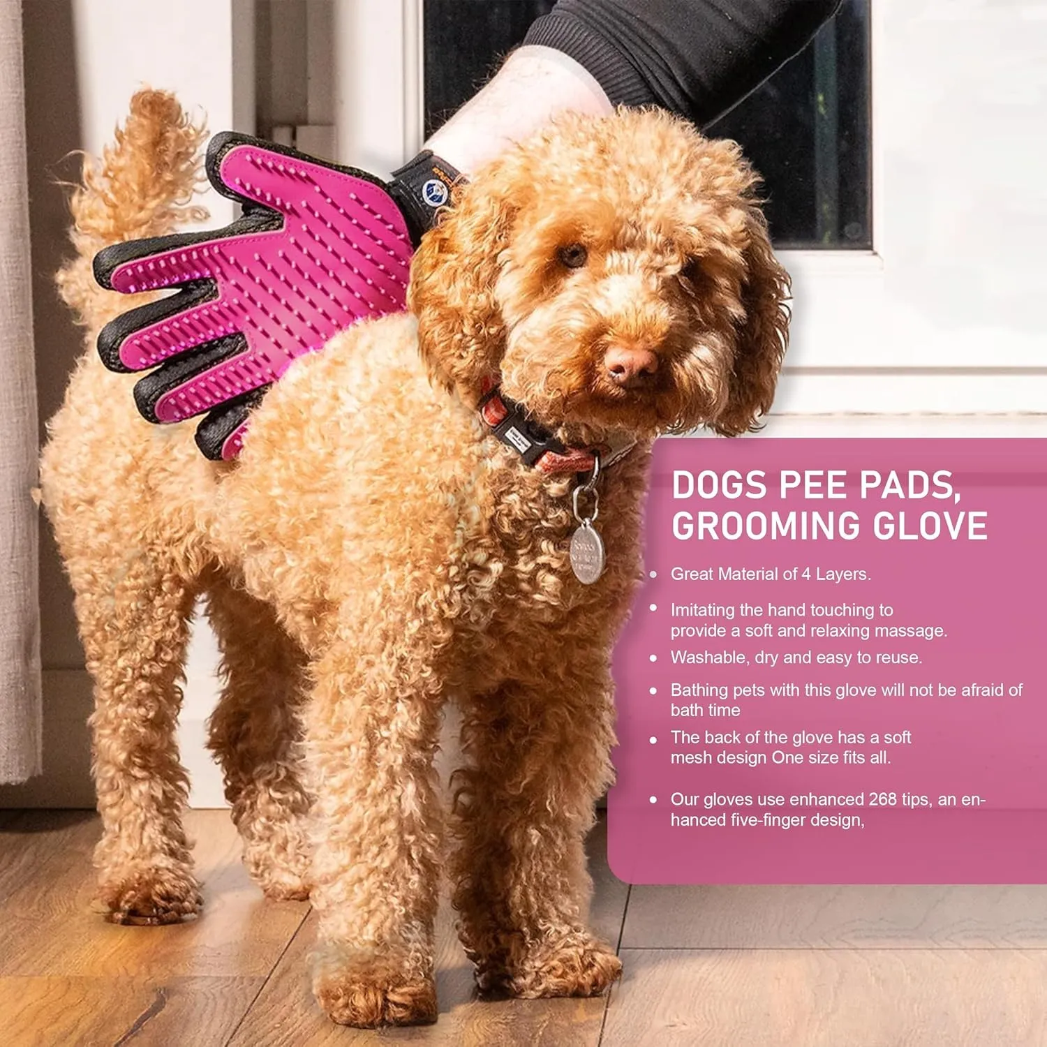 Washable Pee Pads for Dogs by Pawriffic Lifestyle - 2 Pack (Pink) Super Absorbent Reusable Puppy Pads with Pet Grooming Gloves, Dog Pads Washable Waterproof, Leak-Proof & Non-Slip (34 x 36)