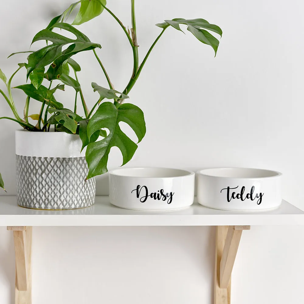 White Ceramic Personalised Dog Bowl and Cat Bowl