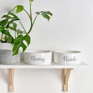 White Ceramic Personalised Dog Bowl and Cat Bowl