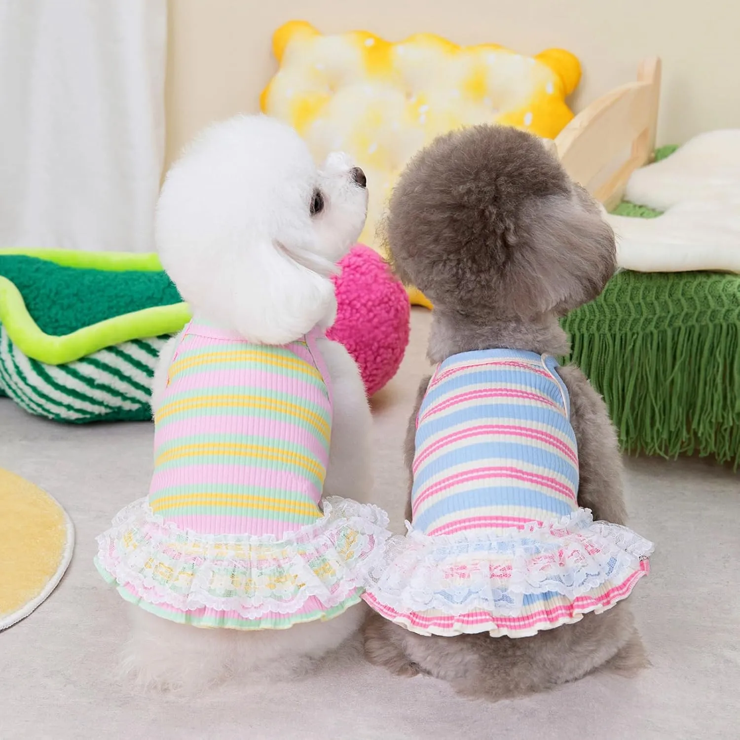Winmany Dog Summer Clothes Puppy Sleeveless Striped Vest T-Shirt Pet Tutu Skirt Cat Dresses Suitable for Small Medium Cat Dog (Blue, Small)