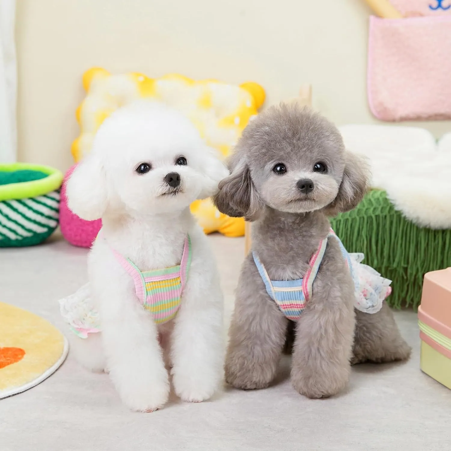 Winmany Dog Summer Clothes Puppy Sleeveless Striped Vest T-Shirt Pet Tutu Skirt Cat Dresses Suitable for Small Medium Cat Dog (Blue, Small)