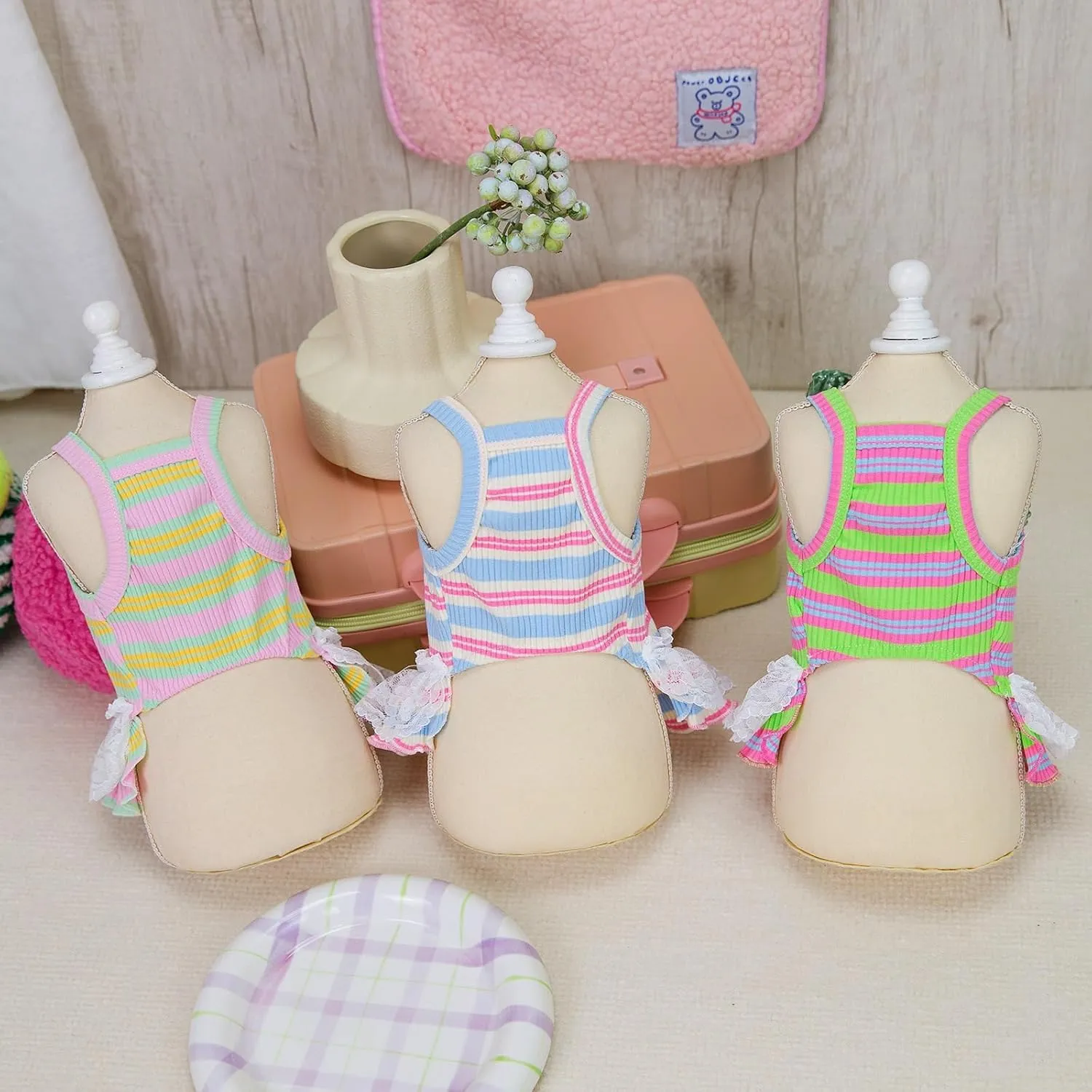 Winmany Dog Summer Clothes Puppy Sleeveless Striped Vest T-Shirt Pet Tutu Skirt Cat Dresses Suitable for Small Medium Cat Dog (Blue, Small)
