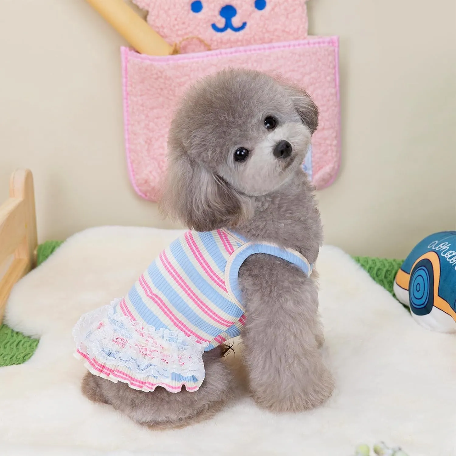 Winmany Dog Summer Clothes Puppy Sleeveless Striped Vest T-Shirt Pet Tutu Skirt Cat Dresses Suitable for Small Medium Cat Dog (Blue, Small)