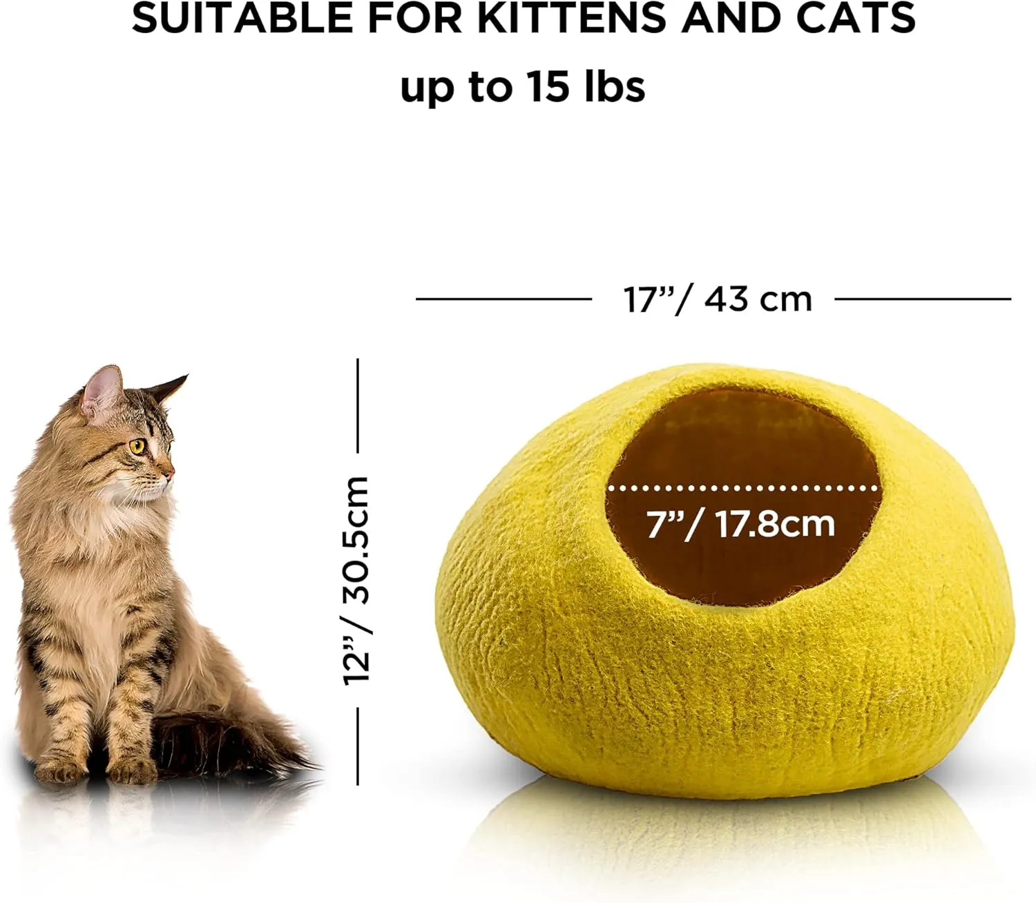 Woolygon Premium Wool Cat Cave Bed - Felt Cat Cave Handmade from 100% Merino Wool, Pet Friendly Felt Cat Bed for Indoor Cats and Kittens