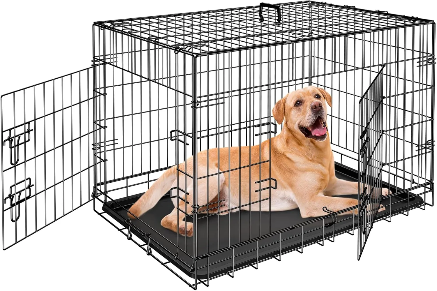 ZENY 30/36/42 Inch Dog Crate Double Door Folding Metal Dog or Pet Crate Kennel with Tray and Handle