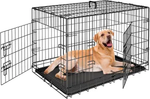 ZENY 30/36/42 Inch Dog Crate Double Door Folding Metal Dog or Pet Crate Kennel with Tray and Handle